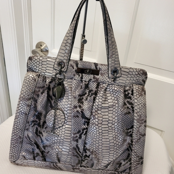 EC Tosca Blu Snakprint Leather Large Satchel/Tote Grey & Black - Picture 4 of 16